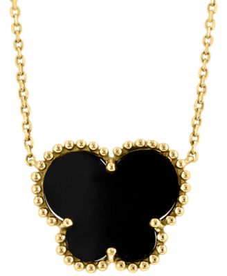 EFFY&reg; Onyx Butterfly Silhouette 18" Pendant Necklace in 14k Gold