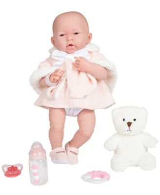 La Newborn 15" Real Girl Baby Doll with Teddy Bear Set, 9 Pieces