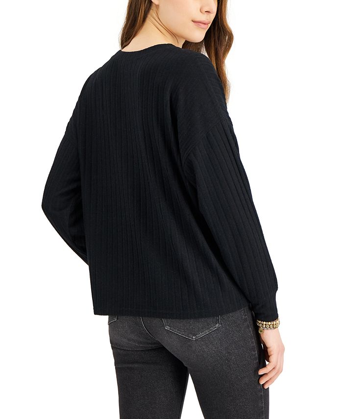 Style & Co Solid Rib-Knit Long Sleeve Top, Created for Macy's - Macy's