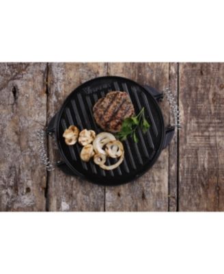 Victoria - Round 10" Cast Iron Grill Double Burner Griddle with Wire Handles