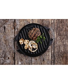 Round 10" Cast Iron Grill Double Burner Griddle with Wire Handles