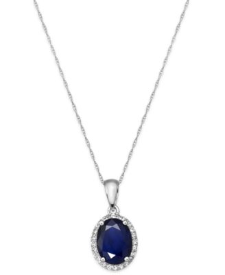 Macy's - Sapphire and White Sapphire Oval Pendant Necklace in 10k Gold (2-1/4 ct. t.w.)