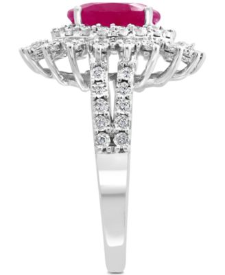 EFFY&reg; Ruby (1-7/8 ct. t.w.) & Diamond (1/4 ct. t.w.) Halo Statement Ring in 14k White Gold (Also in Sapphire and Emerald)