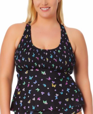 California Waves - Trendy Plus Size Butterfly-Print Tankini Top