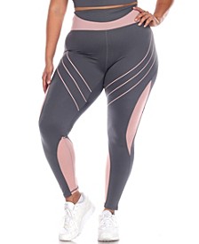 Plus Size High-Waist Reflective Piping Fitness Leggings Pants