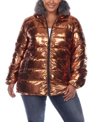 Plus Size Metallic Puffer Coat with Hoodie