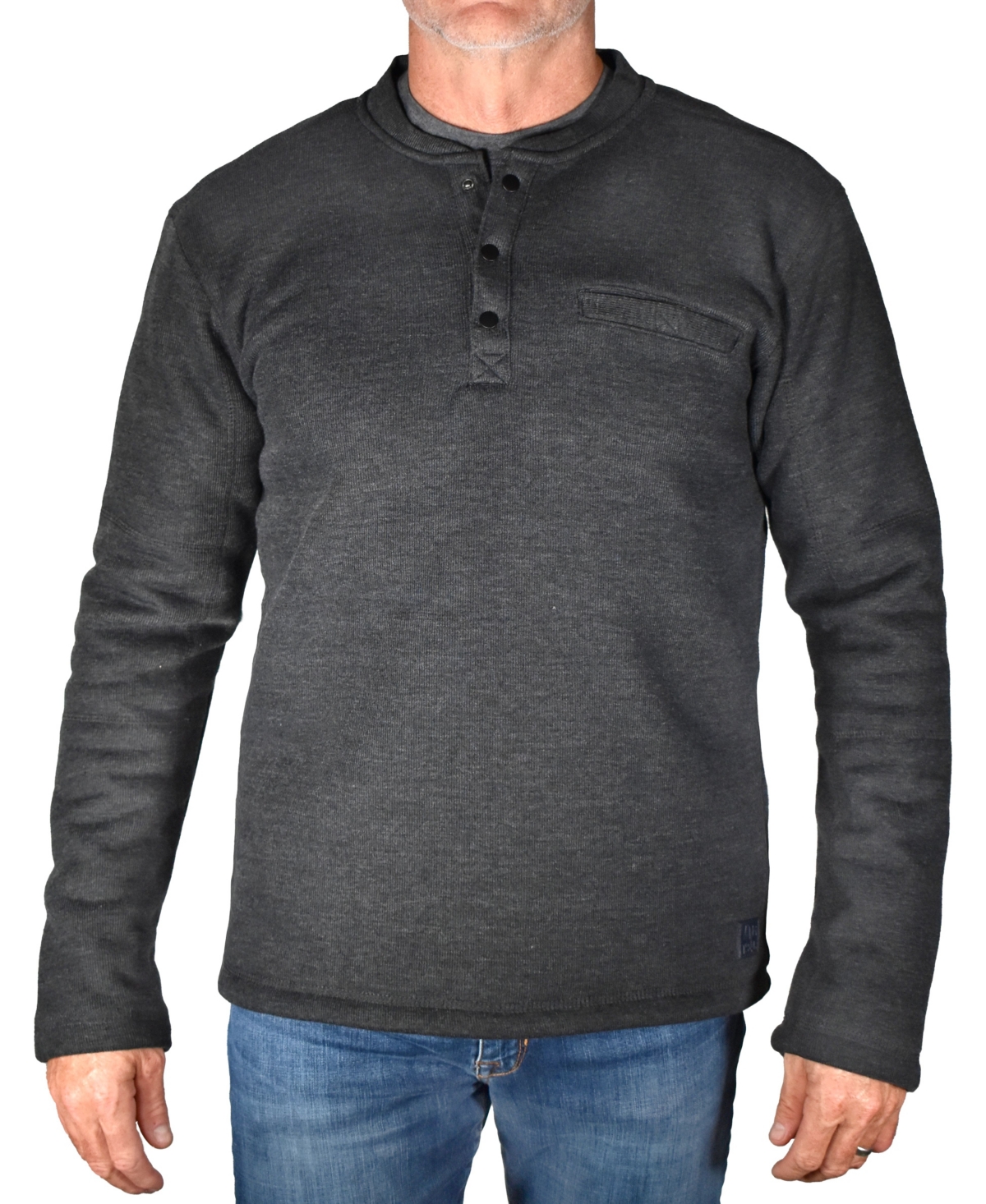 Men's Fleece Lined Rib Henley T-shirt - Dark Navy, Navy