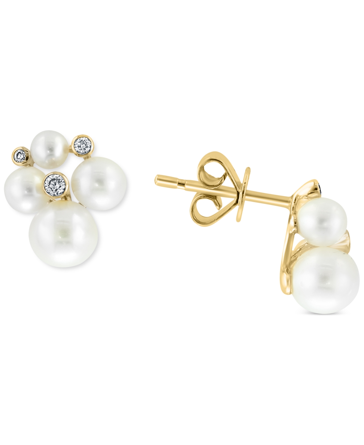 Effy Cultured Freshwater Pearl (3-5mm) & Diamond (1/10 ct. t.w.) Cluster Stud Earrings in 14k Gold - K Yellow Gold