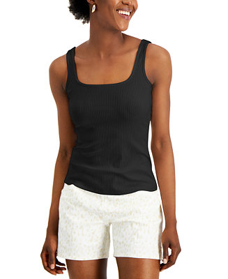 INC International Concepts Square Neck Rib Tank, Created for Macy's & Reviews - Tops - Women - Macy's