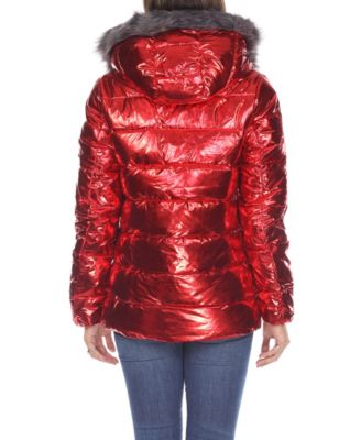 Women's Metallic Puffer Coat With Hoodie
