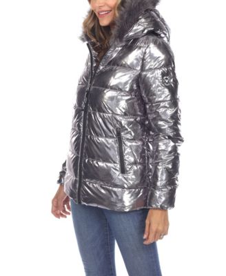 Women's Metallic Puffer Coat With Hoodie