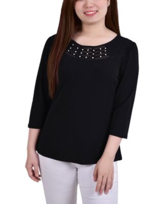 売れ筋商品|||ニューヨークコレクション カットソー トップス レディース Petite 3/4 Bell Sleeve Textured Knit Top Avocado JM Collection Women's 3/4-Sleeve Knit Top, Regular & Petites