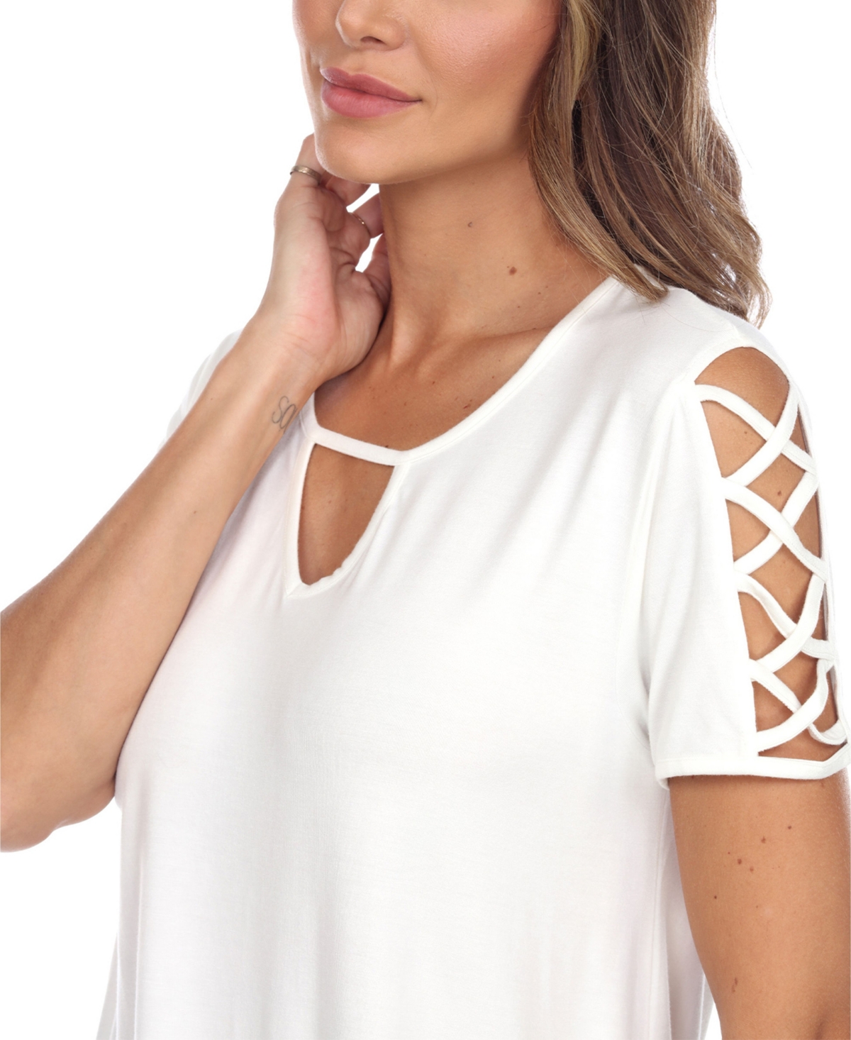 Women's Keyhole Neck Cutout Short Sleeve Top