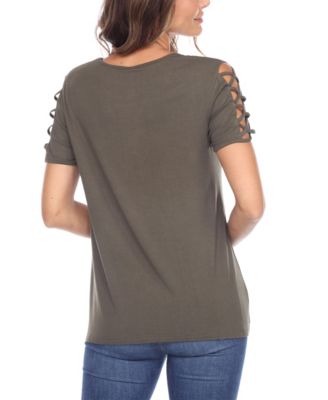 Women's Keyhole Neck Cutout Short Sleeve Top