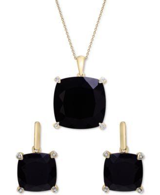 Onyx & Diamond Accent Drop Earrings in 14k Gold-Plated Sterling Silver