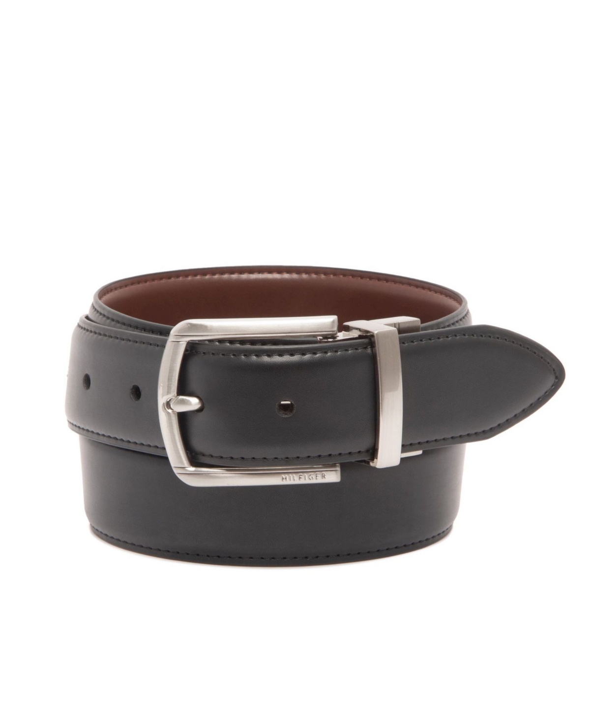 Tommy Hilfiger Men's Reversible Textured  Stretch Casual Belt, Created For Macy's In Black,brown
