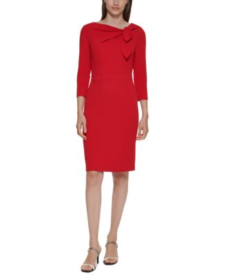 Calvin Klein Petite Bow-Neck 3/4-Sleeve Sheath Dress - Macy's