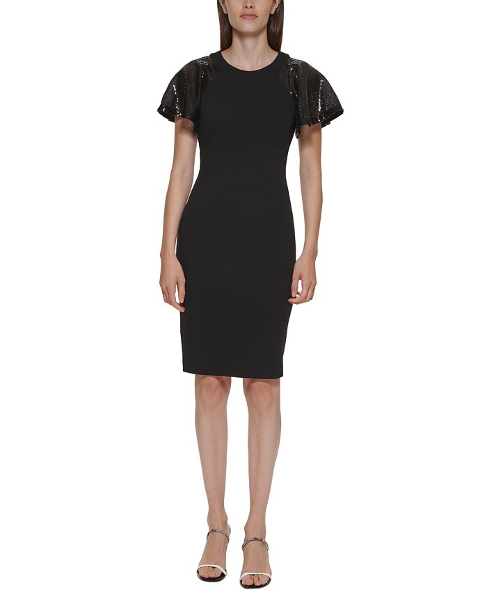 Calvin Klein Petite Sequined Flutter-Sleeve Dress & Reviews - Dresses -  Petites - Macy's
