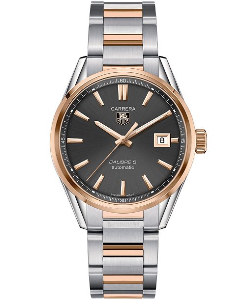 Tag Heuer Men S Swiss Automatic Carrera Calibre 5 18k Rose Gold And Stainless Steel Bracelet Watch 39mm Reviews Watches Jewelry Watches Macy S