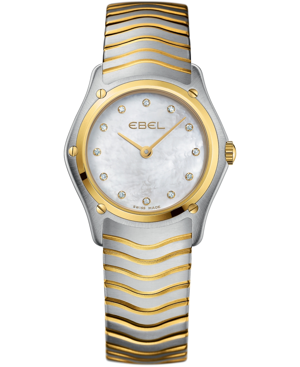 Ebel Womens Swiss Automatic Wave Diamond Accent Two Tone Stainless