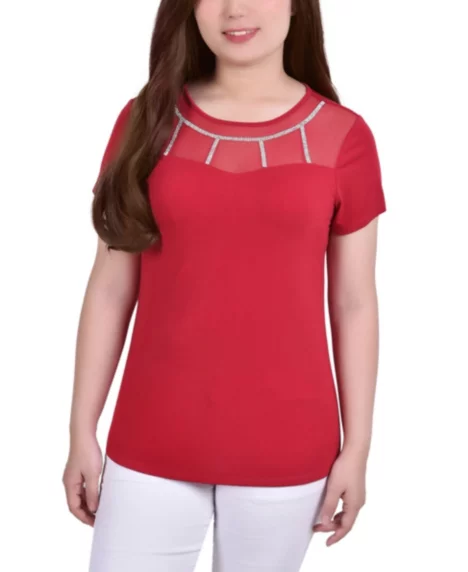 Petite Short Sleeve Crepe Knit Top - Jalapeno Red