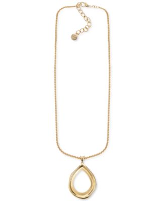 Photo 1 of Alfani Gold-Tone Sculptural Open Tear-Shape Pendant Necklace, 17" + 2" extender, 