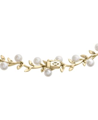 Cultured Freshwater Pearl (5mm) & Diamond (1/2 ct. t.w.) Vine 16" Collar Necklace in 14k Gold-Plated Sterling Silver