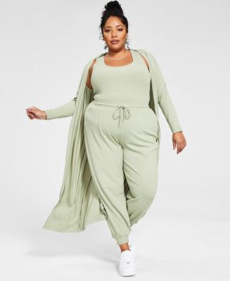 Nina Parker Trendy Plus Size Ribbed Knit Duster, Created for Macy's