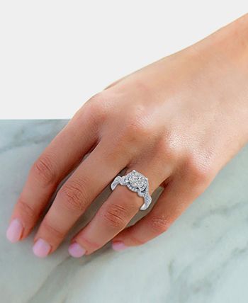 Macy's - Diamond Halo Cluster Engagement Ring (3/4 ct. t.w.) in 14k White Gold