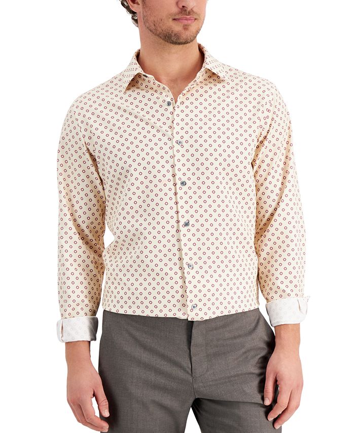 Alfani Men's Boldberry Double Circle Button-Up Dress Shirt – 70% Cotton 30% Polyester, Classic Fit