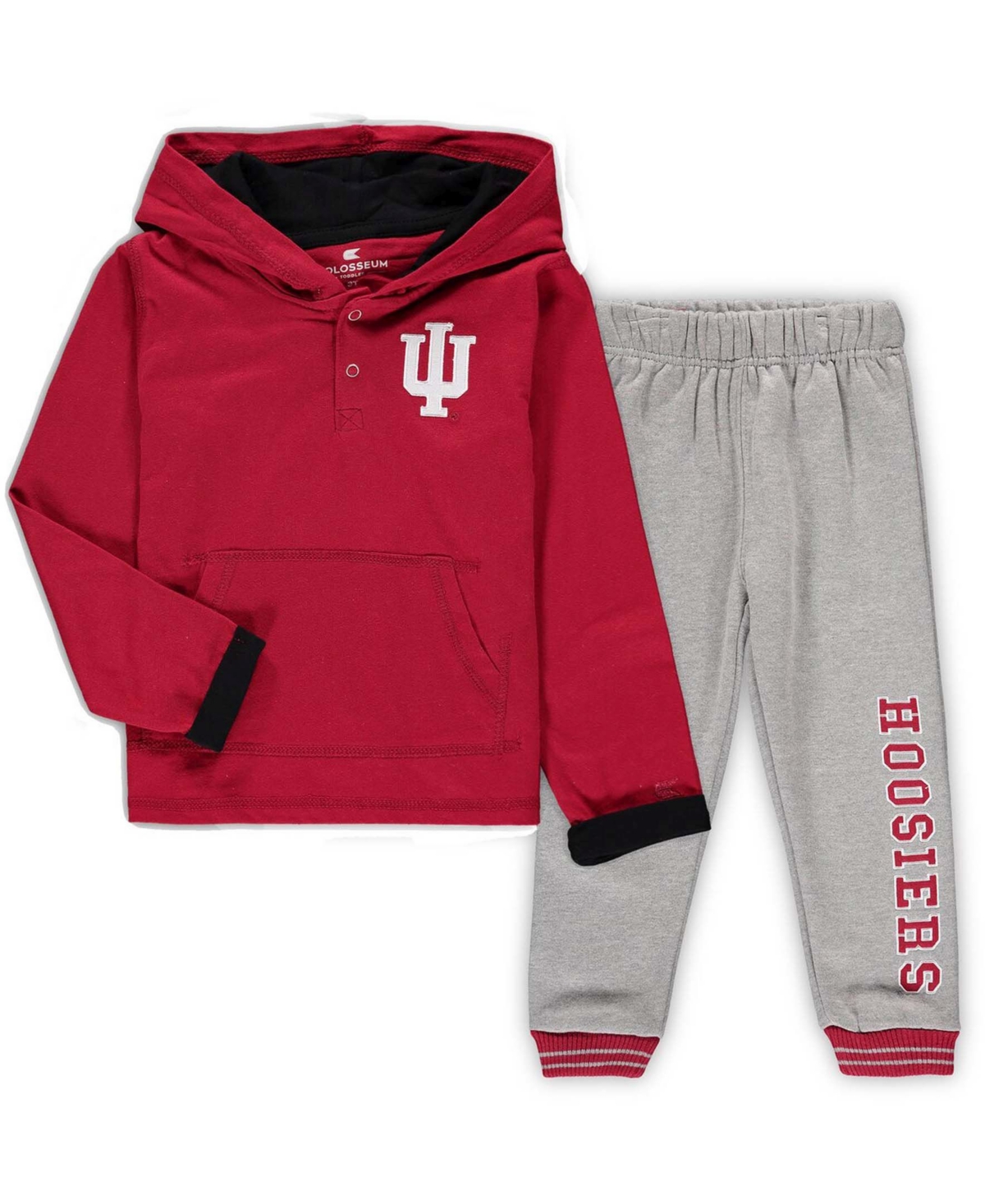 Colosseum Babies' Toddler Boys And Girls Crimson, Heathered Gray Indiana Hoosiers Poppies Hoodie And Sweatpants Set, P In Crimson,heathered Gray