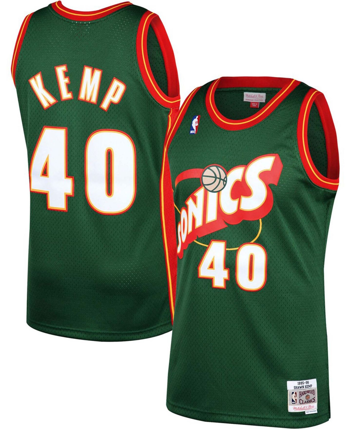 Мужской топ Mitchell & Ness Shawn Kemp Green Seattle Supersonics 1995-96 Hardwood Classics Swingman Jersey — фото 1