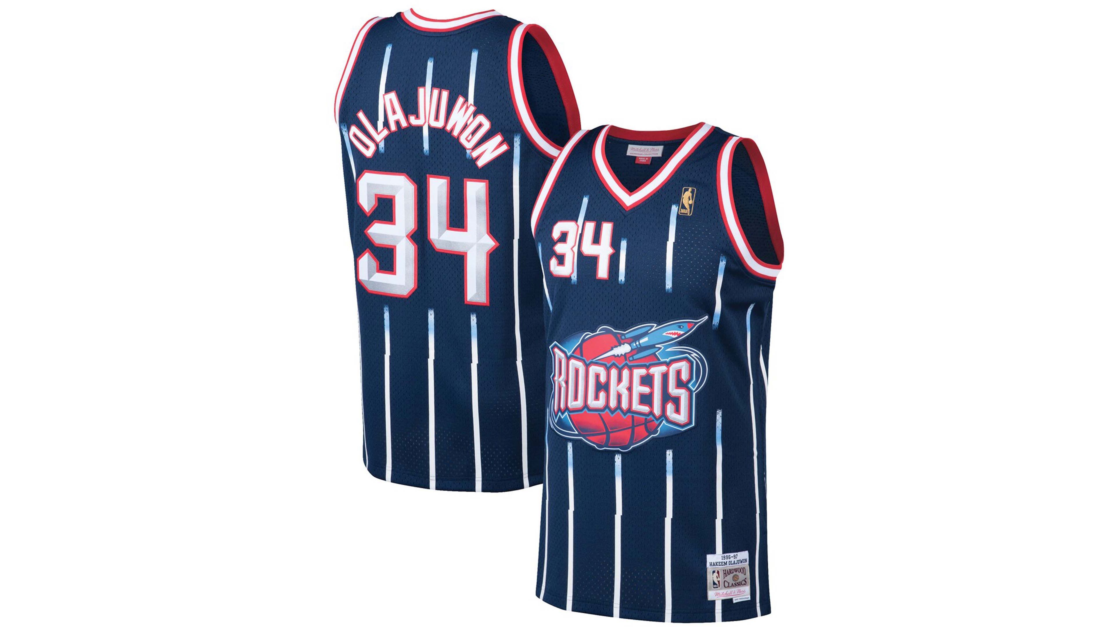 Men's Hakeem Olajuwon Navy Houston Rockets 1996-97 Hardwood Classics Swingman Jersey