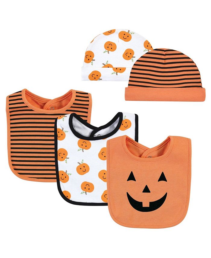 Hudson Baby Baby Boys and Girls Halloween Bib and Caps, 5 Piece Set