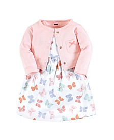 Baby Girls Cotton Dress and Cardigan 2-Piece Set