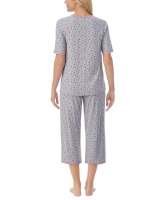 Printed Elbow-Sleeve Top & Capri Pants Pajama Set