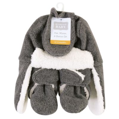 Baby Unisex Unisex Winter Warmth 3Pk Earflap Hat, Mittens & Plush Booties