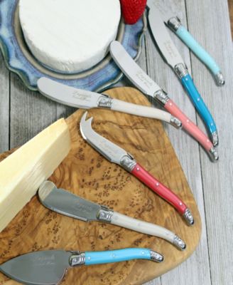 Laguiole Coral and Turquoise Cheese Knife and Spreader Set, 7 Piece.