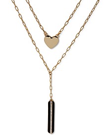 Gold-Tone Crystal, Stone & Polished Heart Layered Pendant Necklace, 16" + 3" extender