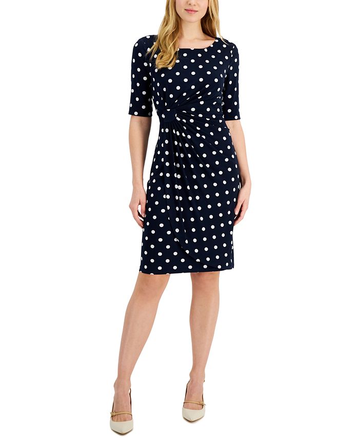 Connected Petite Dot-Print Side-Tab Sheath Dress - Macy's