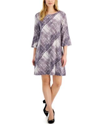 Connected - Petite Plaid Bell-Sleeve Fit & Flare Dress