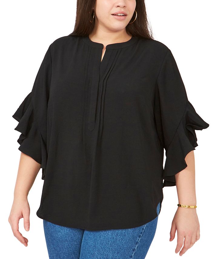 Vince Camuto Women's Ruffled Pintuck Henley Top - Pull On Blouse With Casual Elegance - View #5