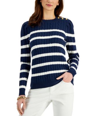 Charter Club Button Shoulder Striped 