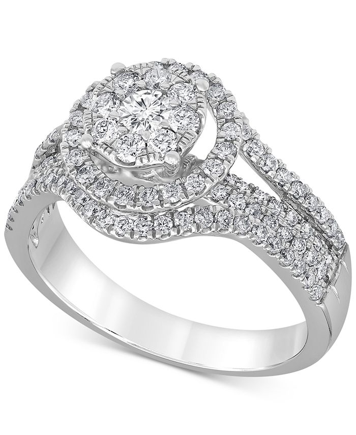 Macy's Diamond Open Halo Engagement Ring (1 ct. t.w.) in 14k White Gold ...