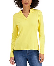 Women's Cotton Johnny Collar T-Shirt, Created for Macy's