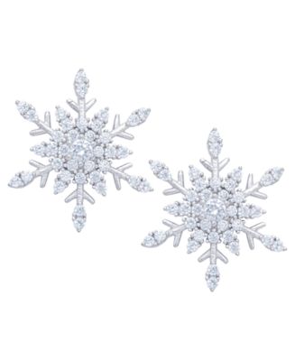Ag Sterling Ornate Cubic Zirconia Snowflake Stud Earrings main image 1