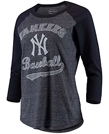 Women's Navy New York Yankees Team Baseball Three-Quarter Raglan Sleeve Tri-Blend T-shirt