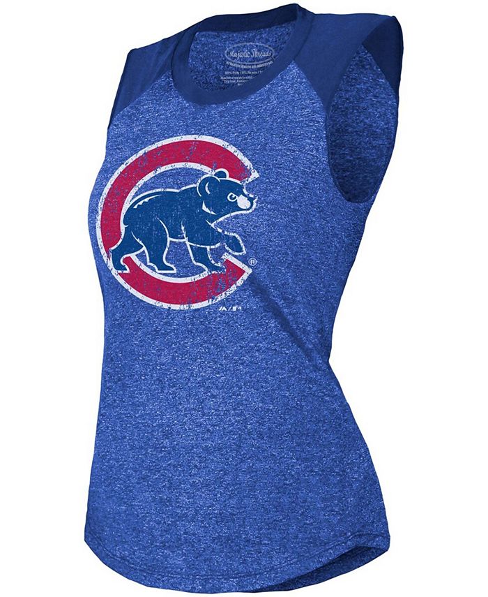 Women's Majestic Threads Royal Chicago Cubs Raglan Tri-Blend Muscle Tank Top