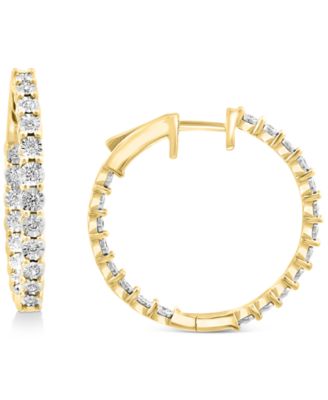 EFFY&reg; Diamond In & Out Small Hoop Earrings (3/8 ct. t.w.) in Sterling Silver, 1"