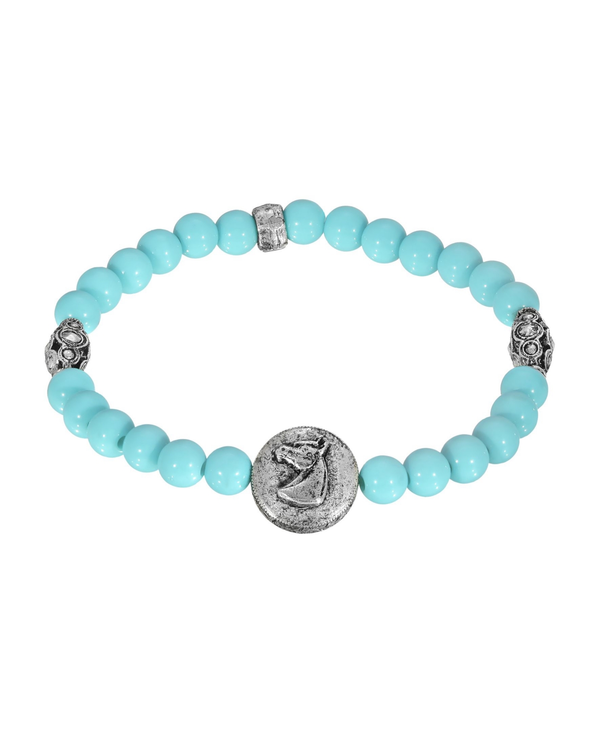 2028 Beaded Horse Stretch Bracelet In Turquoise